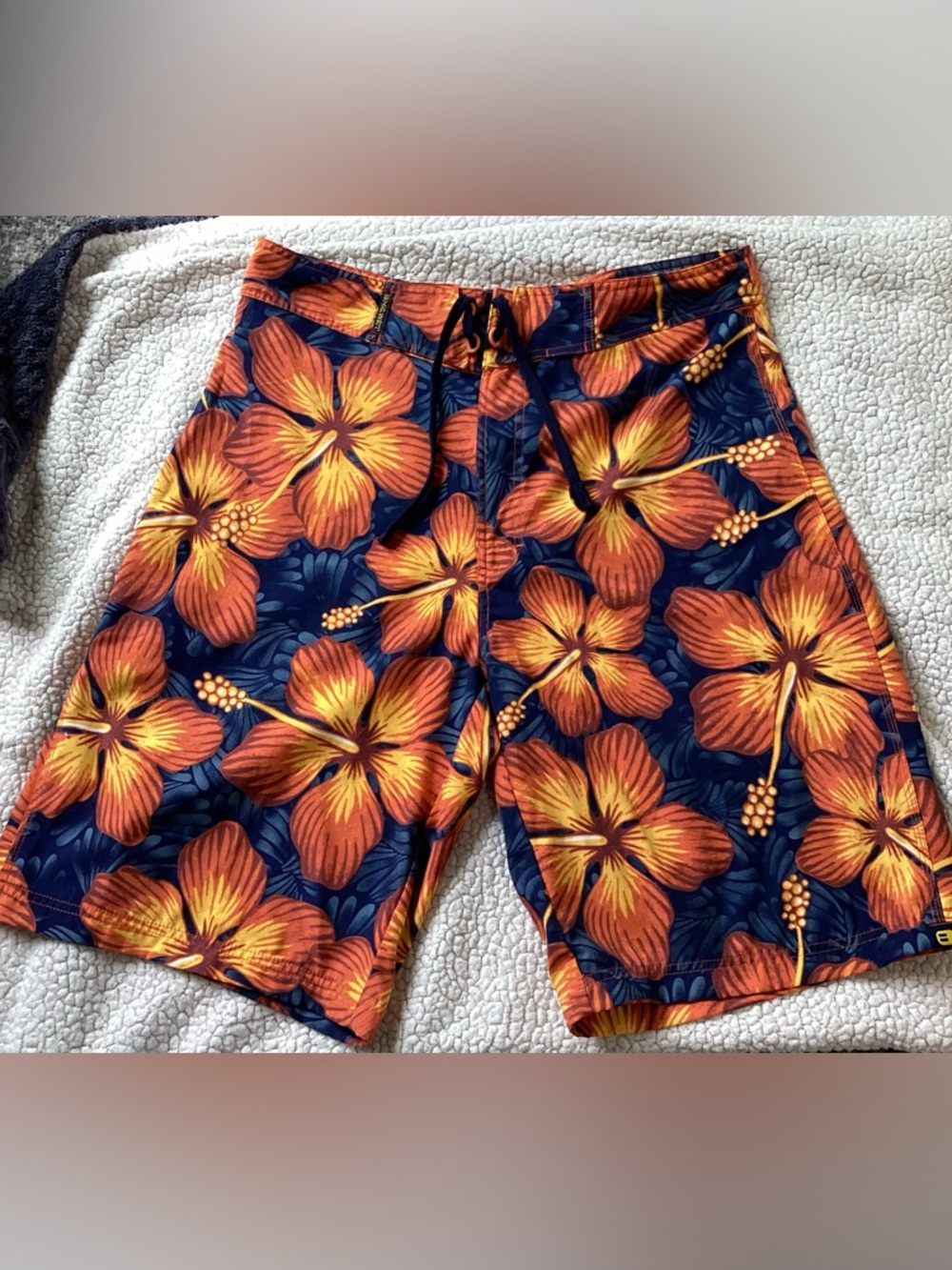 BKE Wet Men’s Swim Trunks Board Shorts Floral Orange Blue Unlined Size 32